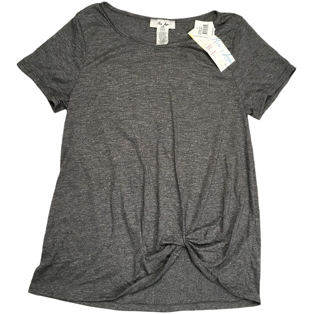 Rue Juju Shirt Twist Front Short Sleeve Grey Womens Small Casual Top Neutral NEW